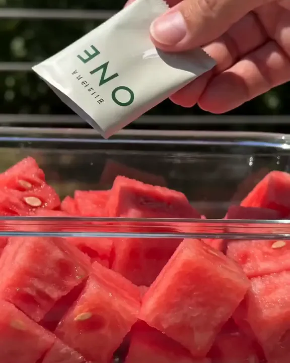 A drink powder sprinkled over watermelon